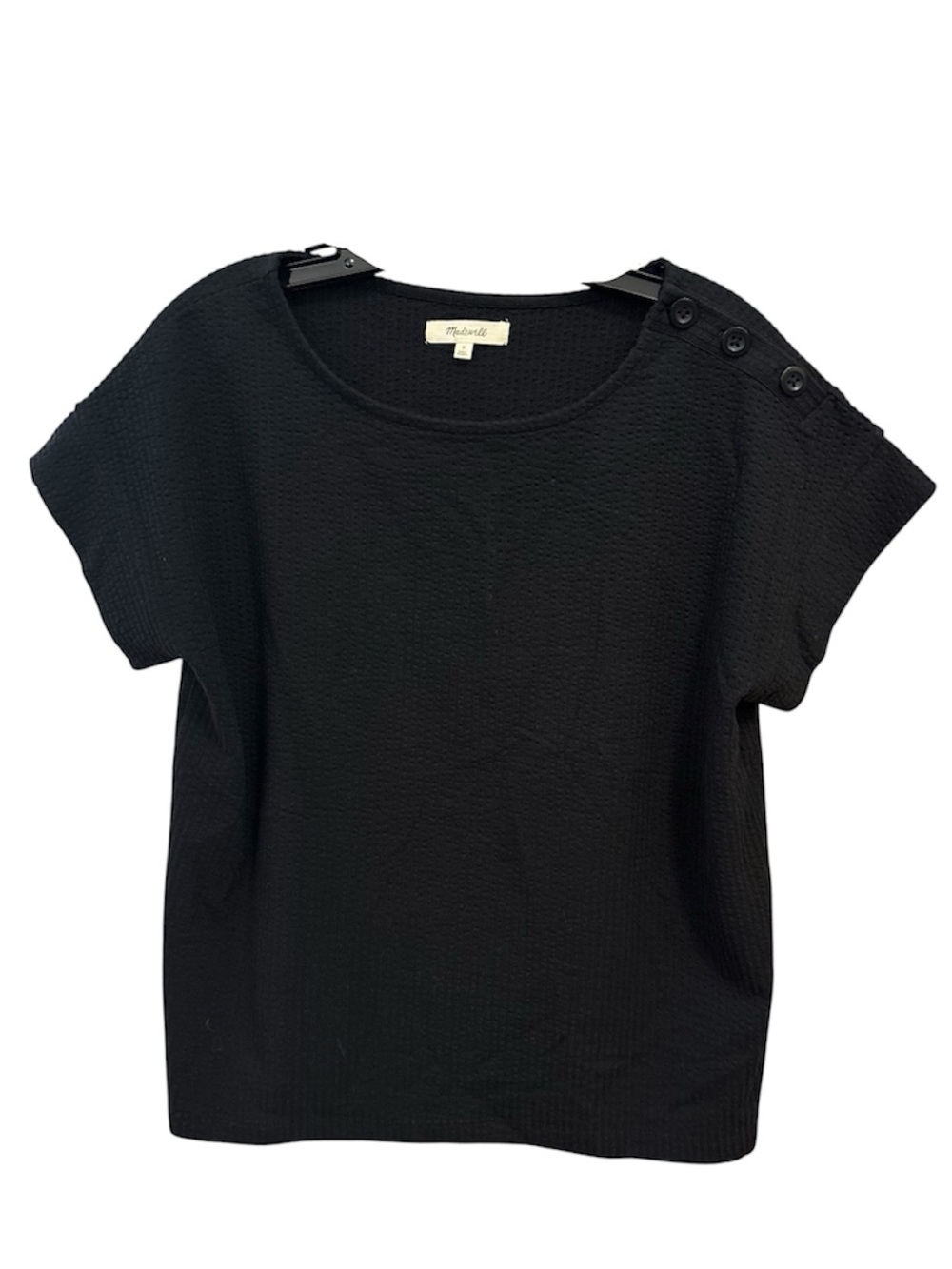 Madewell Black Textured Button-Shoulder Top size small